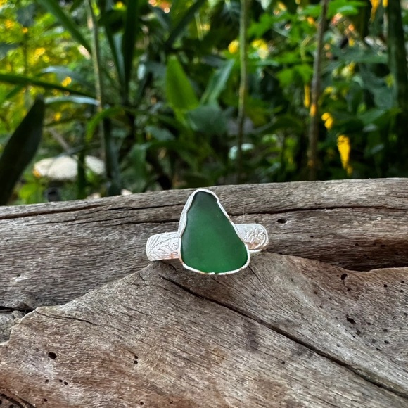Hand Crafted Jewelry - green sea glass natural floral sterling & fine silver